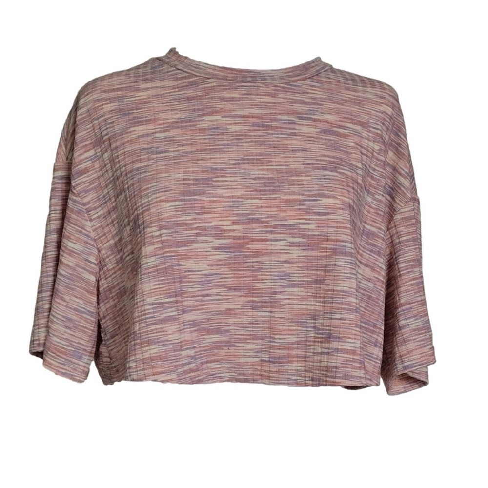 SHEIN Pink Frenchy Space Dye Drop Shoulder Crop Tee Size Small